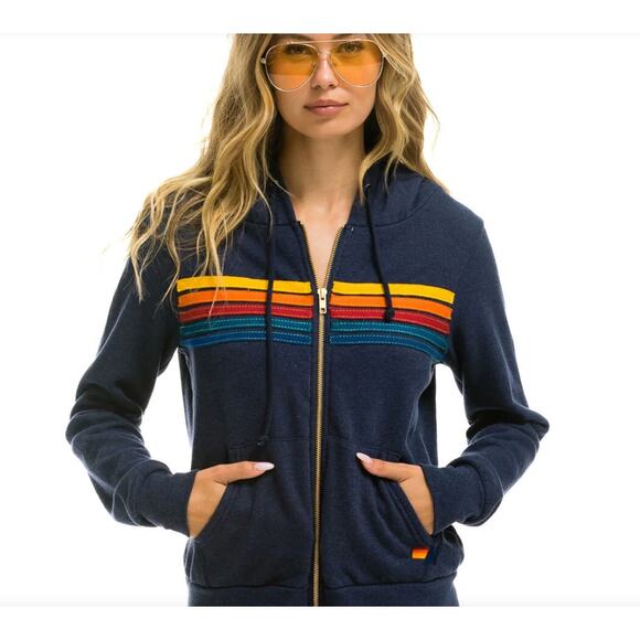 Aviator Nation Tops - NWOT Aviator Nation 5 Stripe Zip Hoodie Navy Unisex Large Made in USA